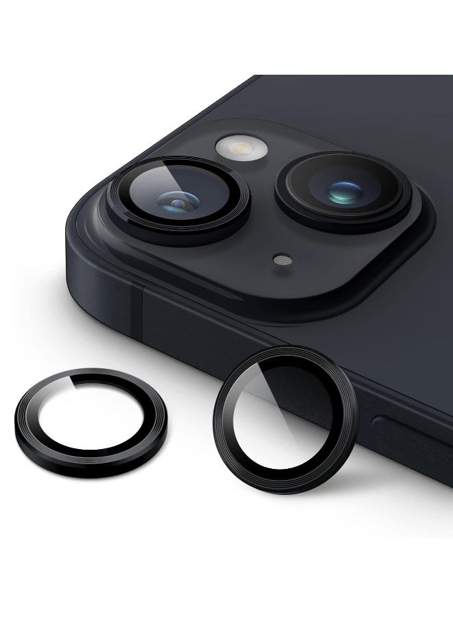 DUSALA Camera Lens Protector for iPhone 14 6.1-Inch and iPhone 14 Plus 6.7-Inch, 9H Tempered Glass Metal Individual Ring Cover, HD Clear, 1 Set (Black) - Image 1