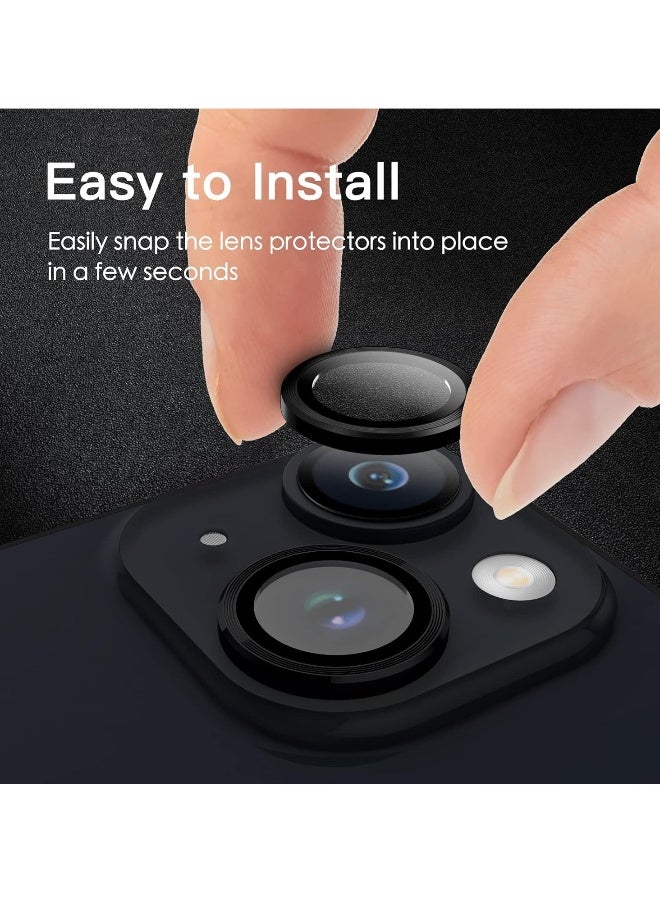 DUSALA Camera Lens Protector for iPhone 14 6.1-Inch and iPhone 14 Plus 6.7-Inch, 9H Tempered Glass Metal Individual Ring Cover, HD Clear, 1 Set (Black) - Image 3