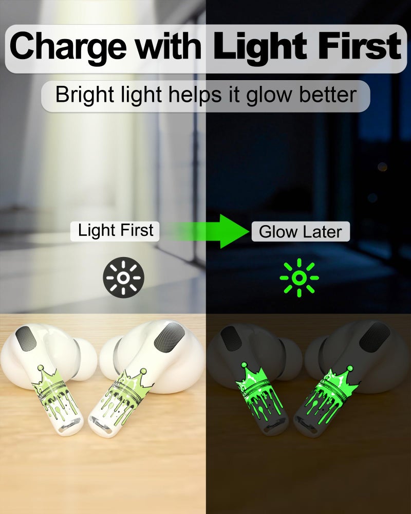 RockMax for AirPod Skins, Glow in The Dark Crown Stickers for Ear Buds, DIY Tattoos for AirPods Pro 2nd Generation, Easy to Identify, Compatible with AirPods Pro 1/2/3 & AirPod 1/2/3/4(Universal Fit) - Image 2
