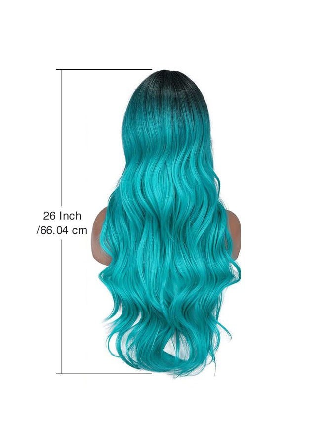 FAVE Ombre Bluish Green Wig Long Wavy Side Part Wig Heat Resistant Synthetic Hair Teal Blue Wig Mermaid Wigs for Women (Ombre Bluish Green) - Image 2
