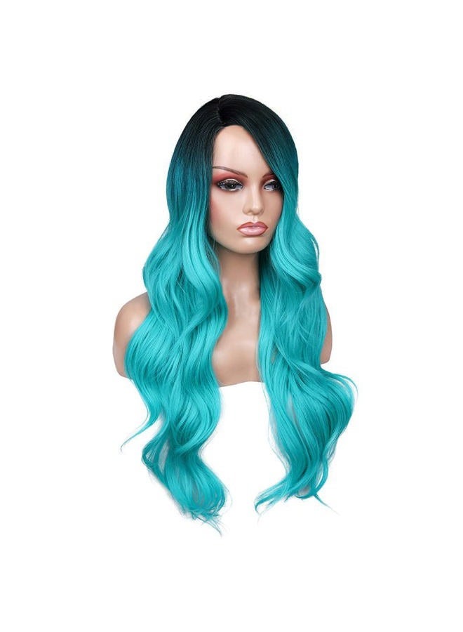 FAVE Ombre Bluish Green Wig Long Wavy Side Part Wig Heat Resistant Synthetic Hair Teal Blue Wig Mermaid Wigs for Women (Ombre Bluish Green) - Image 3