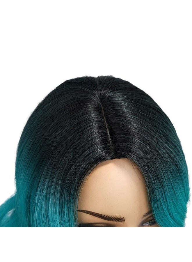 FAVE Ombre Bluish Green Wig Long Wavy Side Part Wig Heat Resistant Synthetic Hair Teal Blue Wig Mermaid Wigs for Women (Ombre Bluish Green) - Image 4