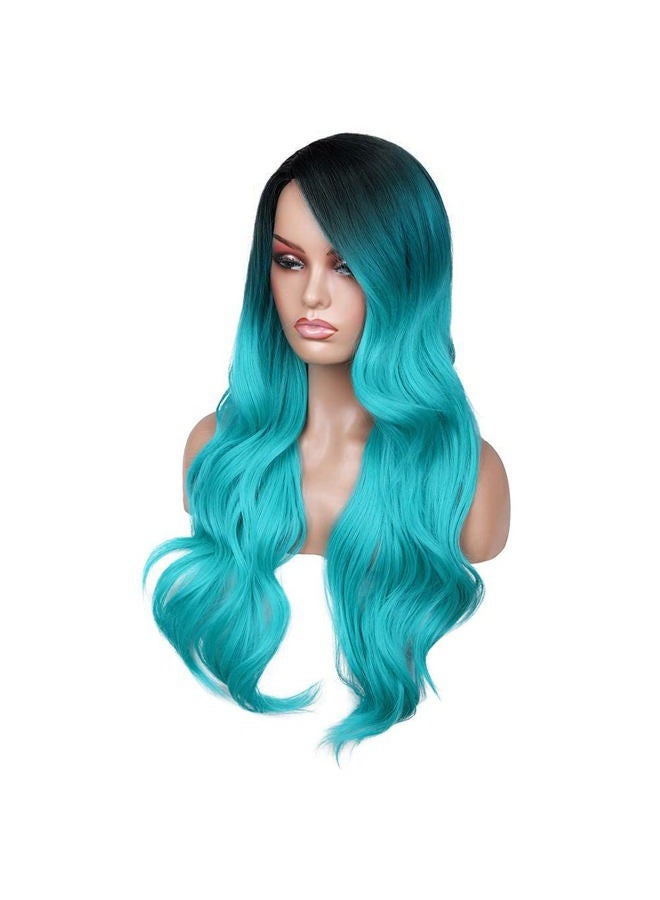 FAVE Ombre Bluish Green Wig Long Wavy Side Part Wig Heat Resistant Synthetic Hair Teal Blue Wig Mermaid Wigs for Women (Ombre Bluish Green) - Image 5