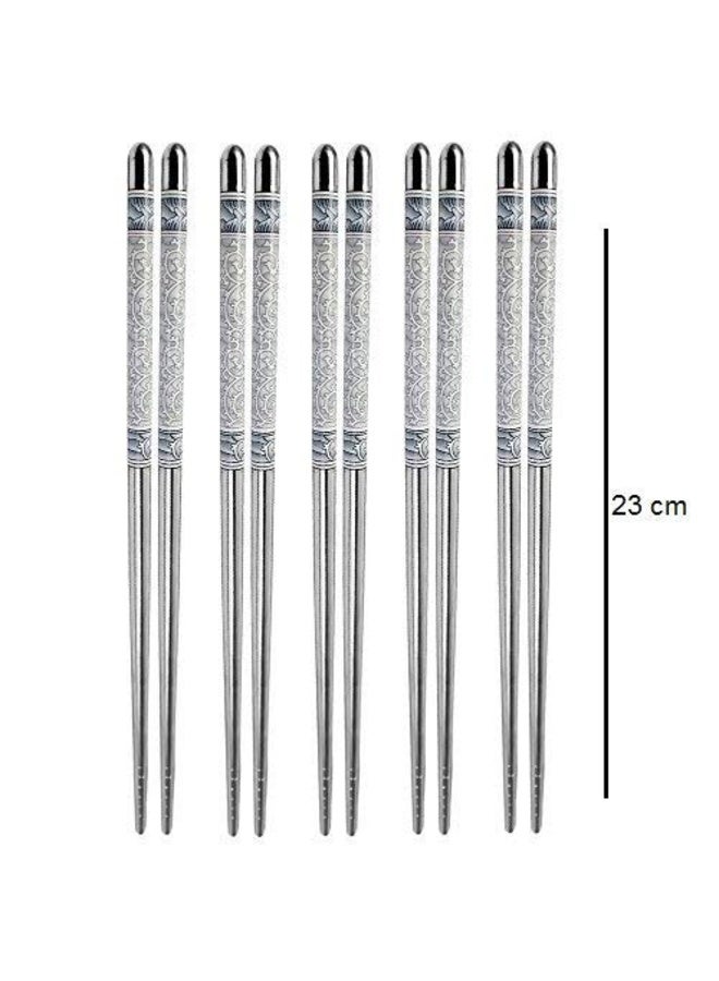 Flavoma 5 Pairs Reusable Classic Metal Steel Chopsticks | Dishwasher Safe | Non-Slip Stainless Steel Chopsticks | Lightweight Easy to Use Metal Chop Stick Utensils - Image 2