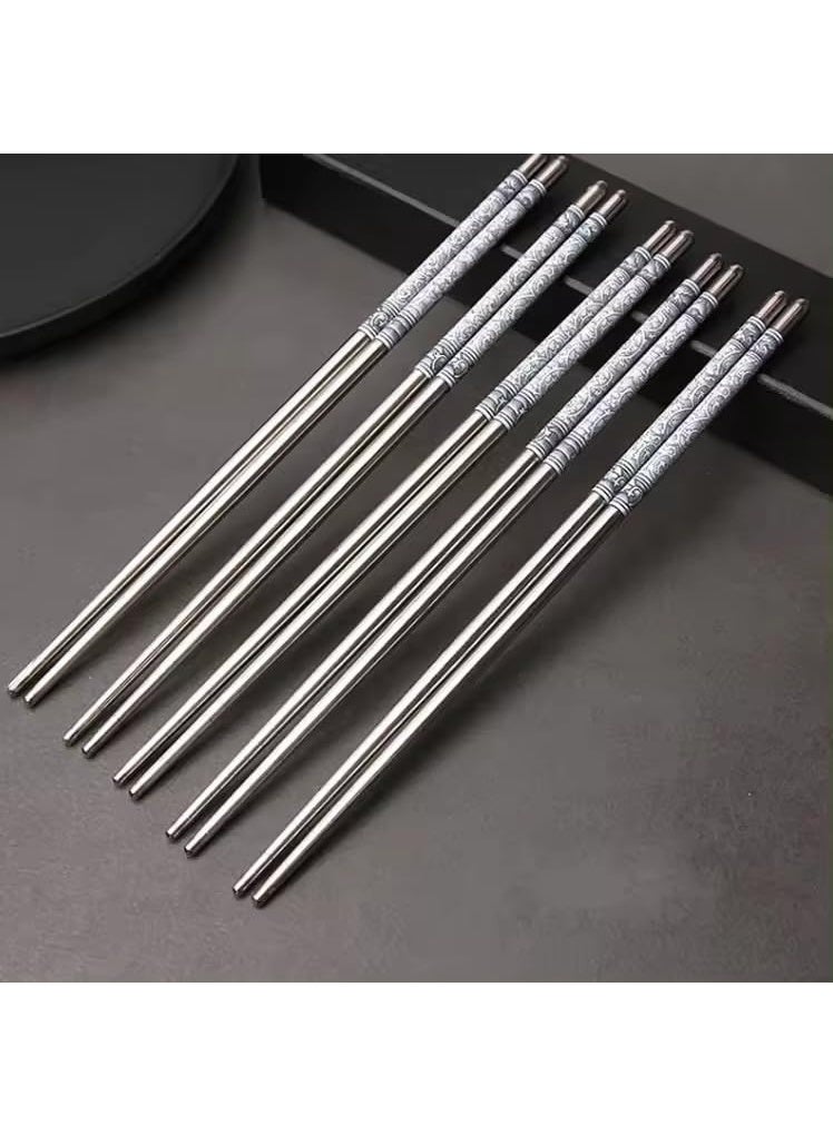 Flavoma 5 Pairs Reusable Classic Metal Steel Chopsticks | Dishwasher Safe | Non-Slip Stainless Steel Chopsticks | Lightweight Easy to Use Metal Chop Stick Utensils - Image 4