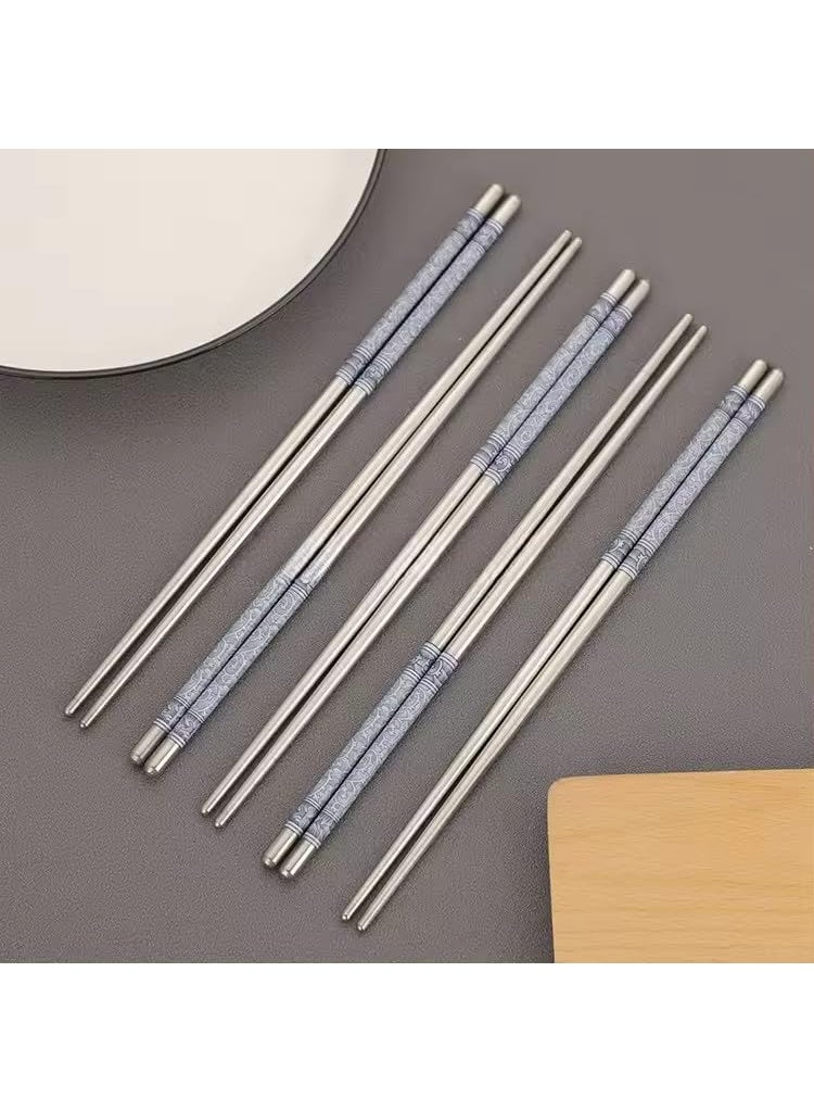 Flavoma 5 Pairs Reusable Classic Metal Steel Chopsticks | Dishwasher Safe | Non-Slip Stainless Steel Chopsticks | Lightweight Easy to Use Metal Chop Stick Utensils - Image 3