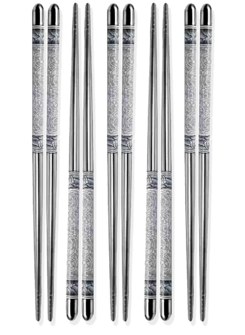 Flavoma 5 Pairs Reusable Classic Metal Steel Chopsticks | Dishwasher Safe | Non-Slip Stainless Steel Chopsticks | Lightweight Easy to Use Metal Chop Stick Utensils - Image 1