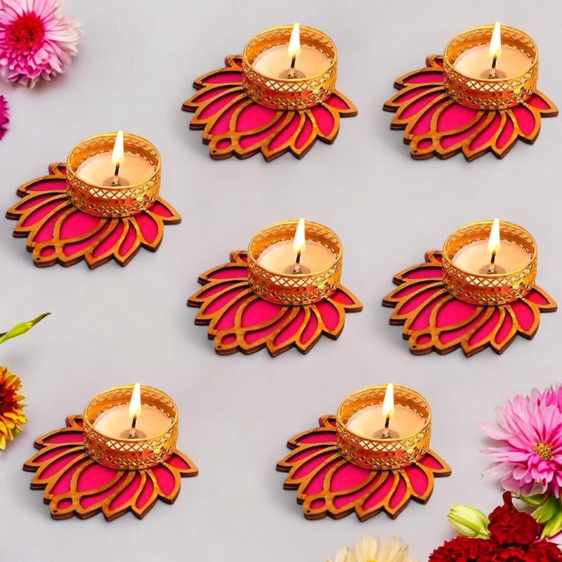 ARINJAY Decorative Lotus Candle Holder Stand for Tealight Diyas Elegant Indoor Outdoor Decoration for Temple Mandir Diwali Ganesh Chaturthi Laxmi Puja Unique Gift Idea Pack of 7 - Image 2