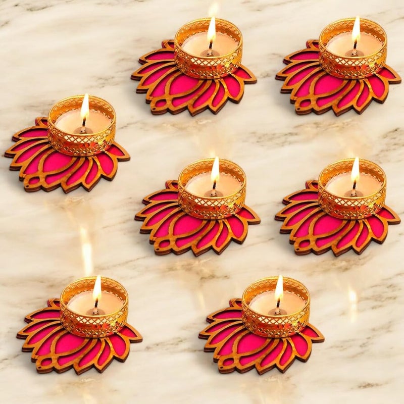 ARINJAY Decorative Lotus Candle Holder Stand for Tealight Diyas Elegant Indoor Outdoor Decoration for Temple Mandir Diwali Ganesh Chaturthi Laxmi Puja Unique Gift Idea Pack of 7 - Image 5