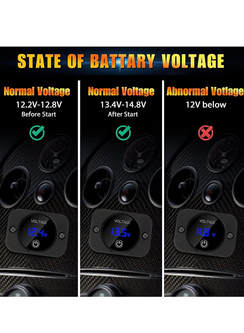 12V Voltage Gauge with Touch Switch Digital Display, Volt Gauge, 12V/24V Car Voltmeter LED Digital Display, Waterproof Voltmeter Panel for Boat,Marine,Vehicle,Motorcycle,Truck,Car(Upgraded) - Image 3