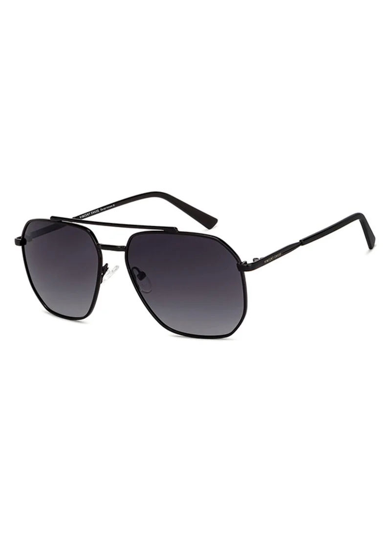 فينسينت تشيس Vincent Chase By Lenskart | Black Grey Full Rim Square Branded Latest and Stylish Sunglasses | Polarized and 100% UV Protected | Men & Women | Large | VC S12593