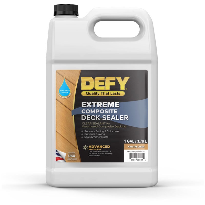 DEFY Extreme Composite Deck Sealer â€“ Crystal Clear Waterproof Sealant for Wood & Composite Surfaces with Zinc Nano-Technology, Protects Against Water & UV Damage â€“ 1 Gallon - Image 1