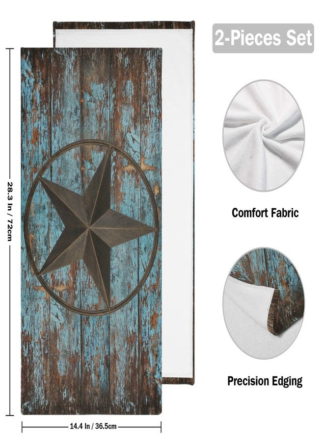 AIYOOLER Western Hand Towels Set of 2,Rustic Country Barn Texas Star on Teal Wooden Plank Small Bath Towels Soft Absorbent Decorative Bathroom Hand Towels for Kitchen Dish Spa Yoga Guest 14.4"x28.3" - Image 2