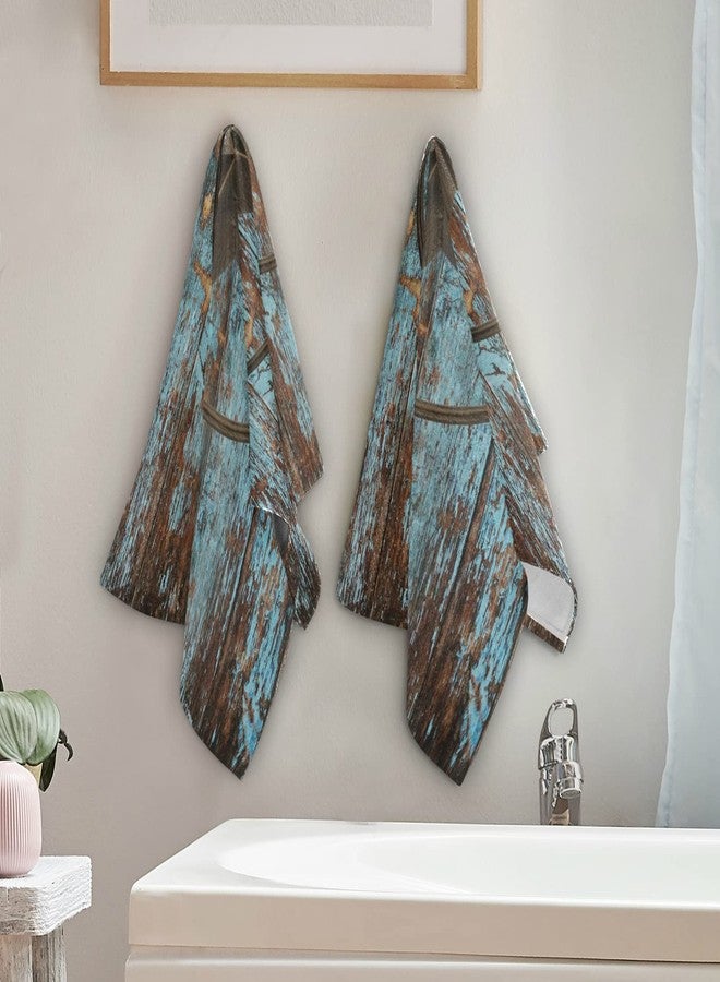 AIYOOLER Western Hand Towels Set of 2,Rustic Country Barn Texas Star on Teal Wooden Plank Small Bath Towels Soft Absorbent Decorative Bathroom Hand Towels for Kitchen Dish Spa Yoga Guest 14.4"x28.3" - Image 4