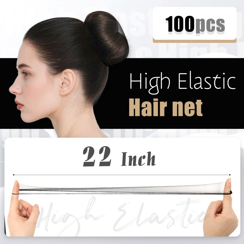 Smilco Hair Net 100 Pcs, 22 Inches Hair Nets Elasticity Invisible Elastic Mesh for Food Service, Ballet Bun, Sleeping, Women and Wig (100, Black) - Image 2