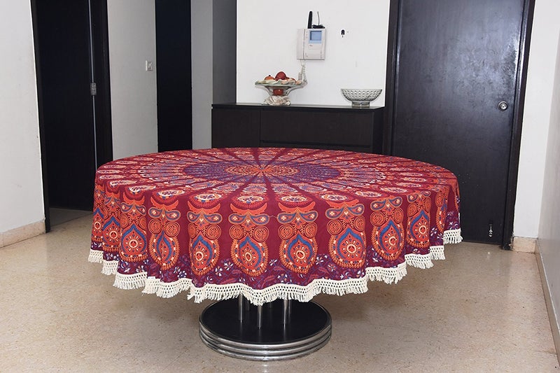 RHF Cotton Traditional Design Dining Round Table Cover with Lace Border Multicolor 75 Inch Round Pack of 1 - Image 3