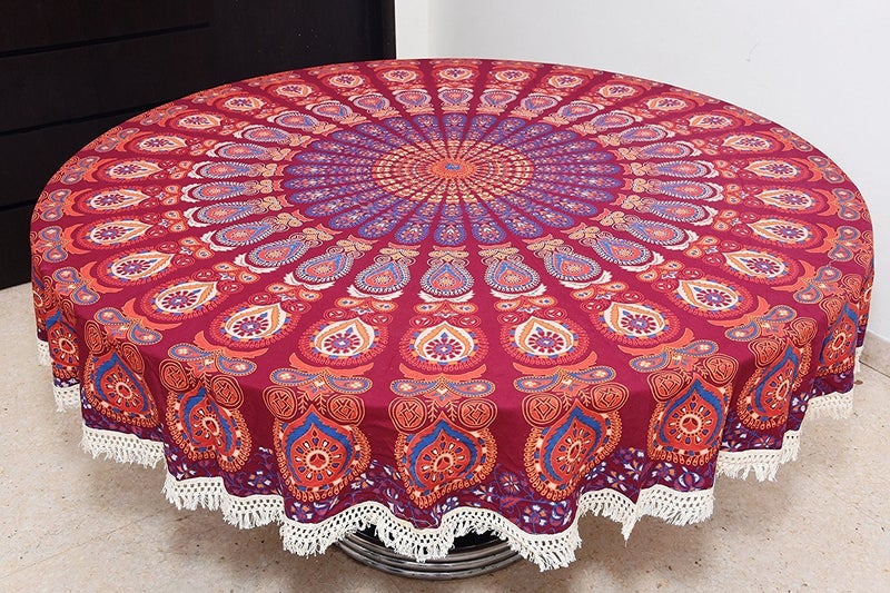 RHF Cotton Traditional Design Dining Round Table Cover with Lace Border Multicolor 75 Inch Round Pack of 1 - Image 4
