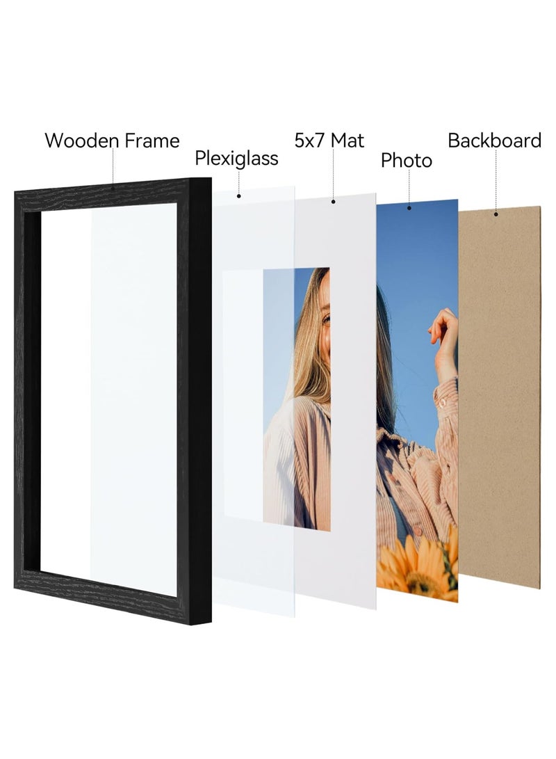 NANAO 8x10 Picture Frame Set of 4, Display Pictures 5x7 with Mat or 8x10 without Mat, Engineered Wood with Shatter Resistant Plexiglass, Wall Gallery Photo Frames for Wall or Tabletop, Black - Image 4