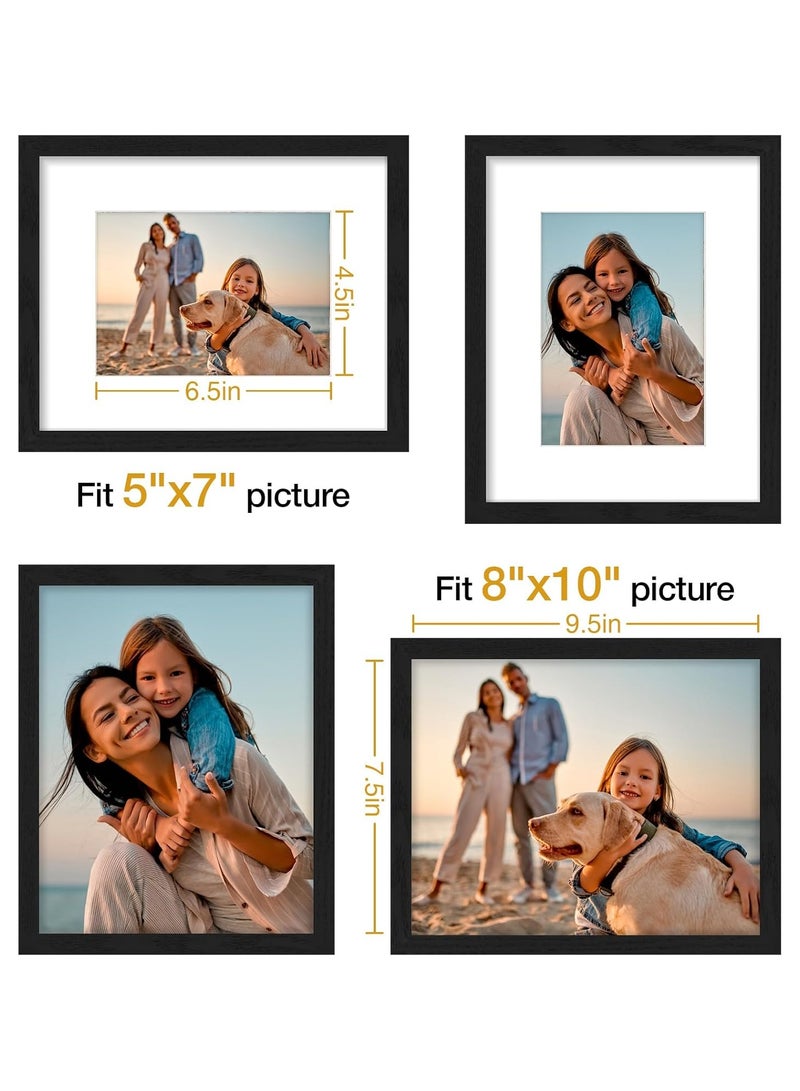 NANAO 8x10 Picture Frame Set of 4, Display Pictures 5x7 with Mat or 8x10 without Mat, Engineered Wood with Shatter Resistant Plexiglass, Wall Gallery Photo Frames for Wall or Tabletop, Black - Image 5