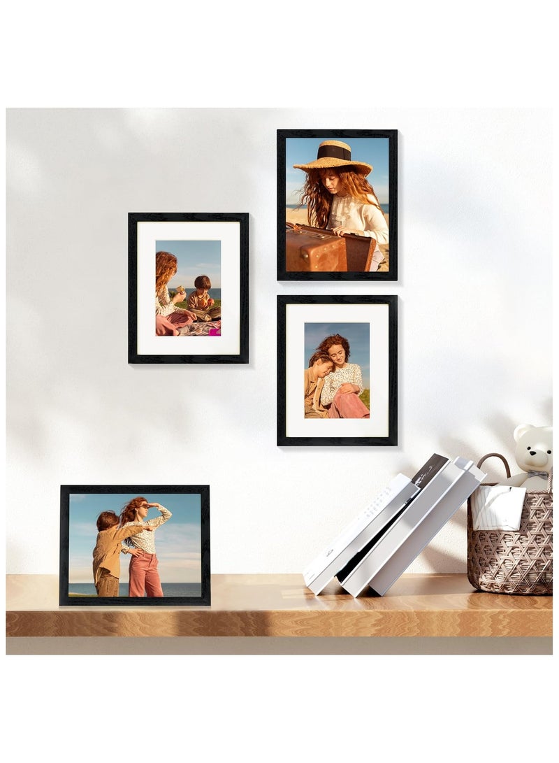 NANAO 8x10 Picture Frame Set of 4, Display Pictures 5x7 with Mat or 8x10 without Mat, Engineered Wood with Shatter Resistant Plexiglass, Wall Gallery Photo Frames for Wall or Tabletop, Black - Image 2