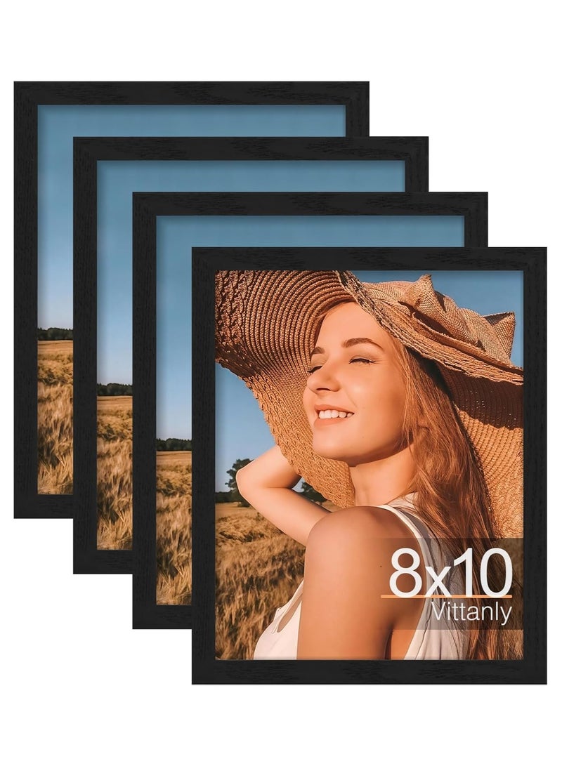NANAO 8x10 Picture Frame Set of 4, Display Pictures 5x7 with Mat or 8x10 without Mat, Engineered Wood with Shatter Resistant Plexiglass, Wall Gallery Photo Frames for Wall or Tabletop, Black - Image 1