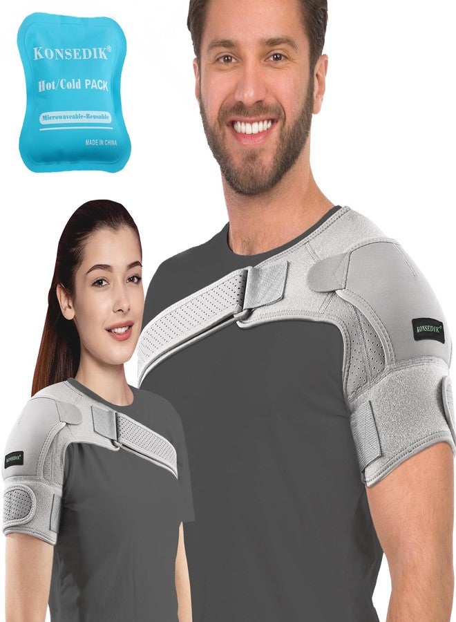 KONSEDIK Shoulder Brace Immobilizer with Ice Pack,Compression Rotator Cuff Support for AC Joint Pain Relief,Frozen Shoulder,Dislocation,Labrum Tear,Adjustable Wrap for Men&Women Left/Right(Gray,Medium) - Image 1