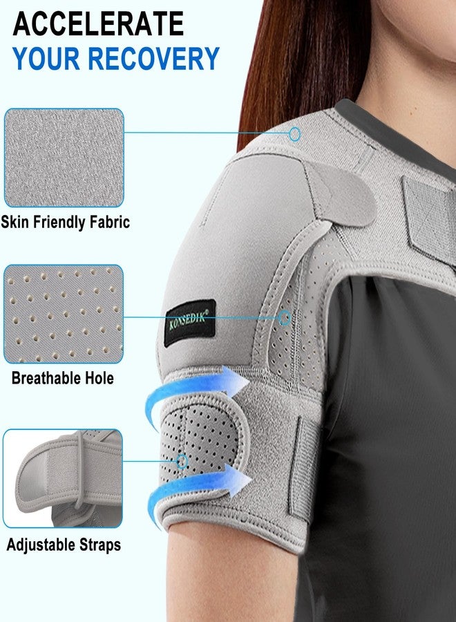 KONSEDIK Shoulder Brace Immobilizer with Ice Pack,Compression Rotator Cuff Support for AC Joint Pain Relief,Frozen Shoulder,Dislocation,Labrum Tear,Adjustable Wrap for Men&Women Left/Right(Gray,Medium) - Image 5