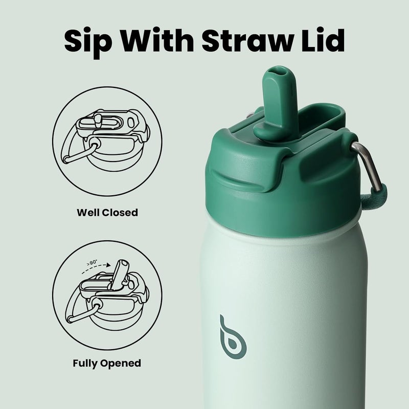 BOTTLE BOTTLE 16 oz Insulated Sports Water Bottle with Straw and Pill Holder - Green - Image 3