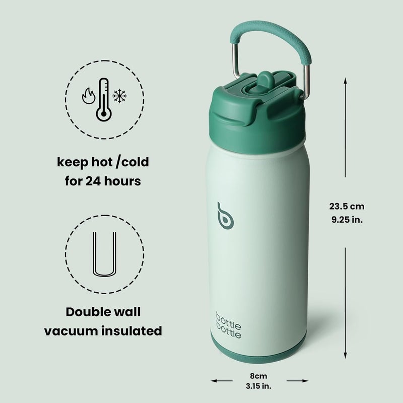 BOTTLE BOTTLE 16 oz Insulated Sports Water Bottle with Straw and Pill Holder - Green - Image 5