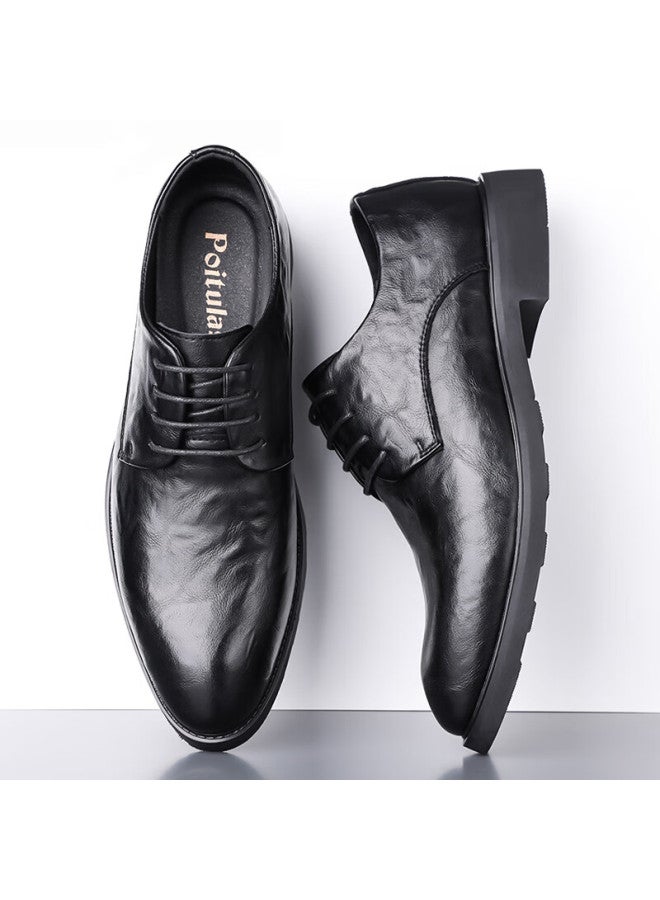 Poitulas Men's Hand-grained Lace-up Business Casual Shoes Lightweight Formal Wedding Shoes 229 Black Size 42 - Image 4