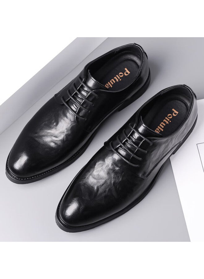 Poitulas Men's Hand-grained Lace-up Business Casual Shoes Lightweight Formal Wedding Shoes 229 Black Size 42 - Image 1