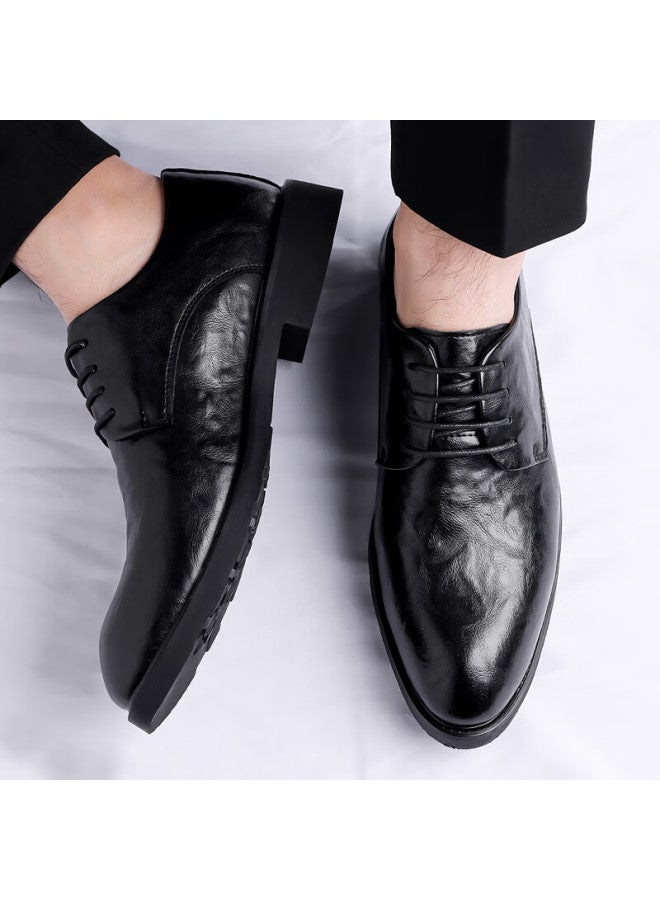 Poitulas Men's Hand-grained Lace-up Business Casual Shoes Lightweight Formal Wedding Shoes 229 Black Size 42 - Image 5