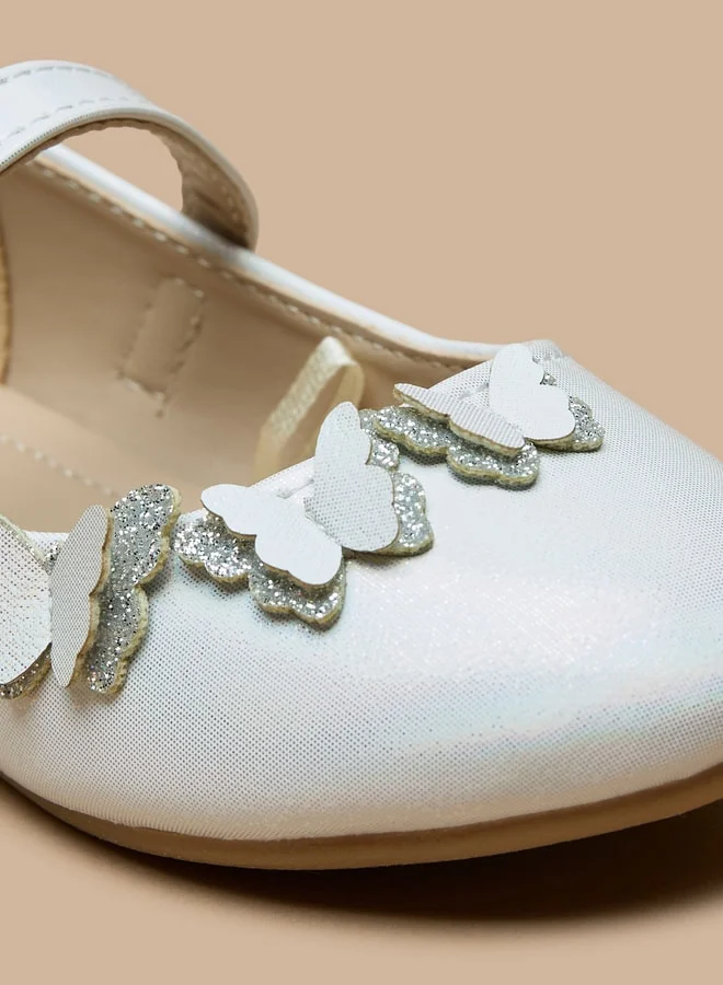فلورا بيلا من شو إكسبرس Girls Butterfly Accent Ballerina Shoes with Hook and Loop Closure