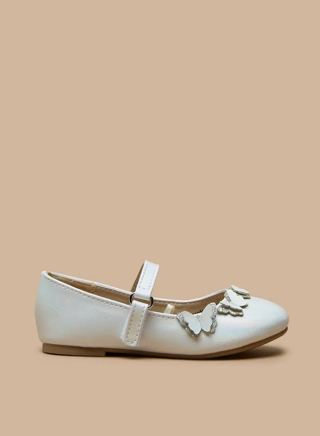 فلورا بيلا من شو إكسبرس Girls Butterfly Accent Ballerina Shoes with Hook and Loop Closure