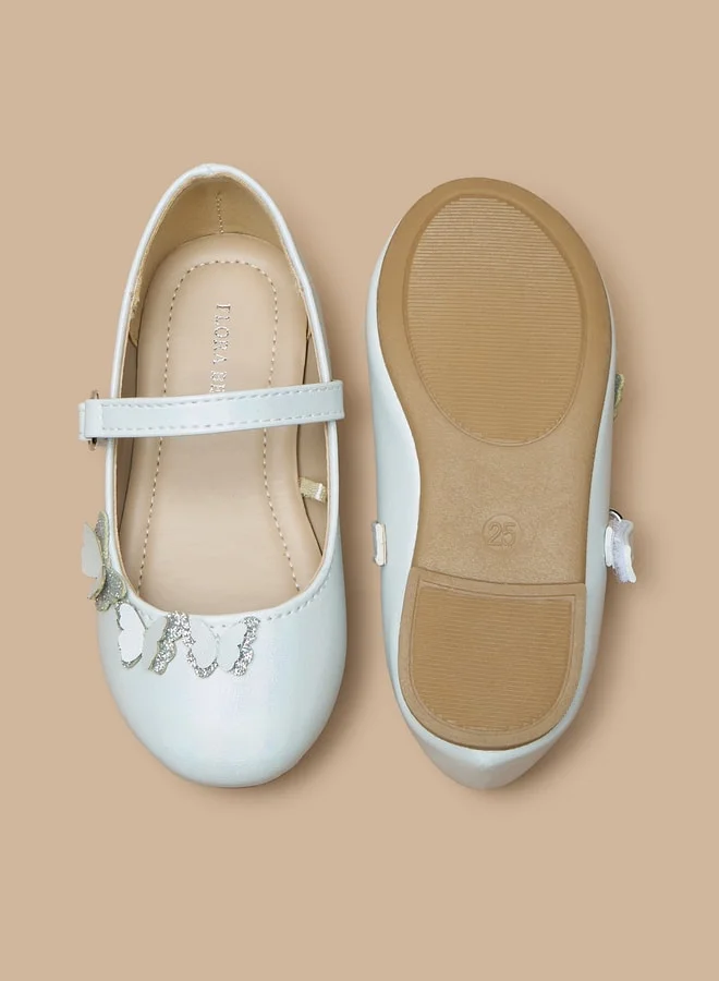 فلورا بيلا من شو إكسبرس Girls Butterfly Accent Ballerina Shoes with Hook and Loop Closure
