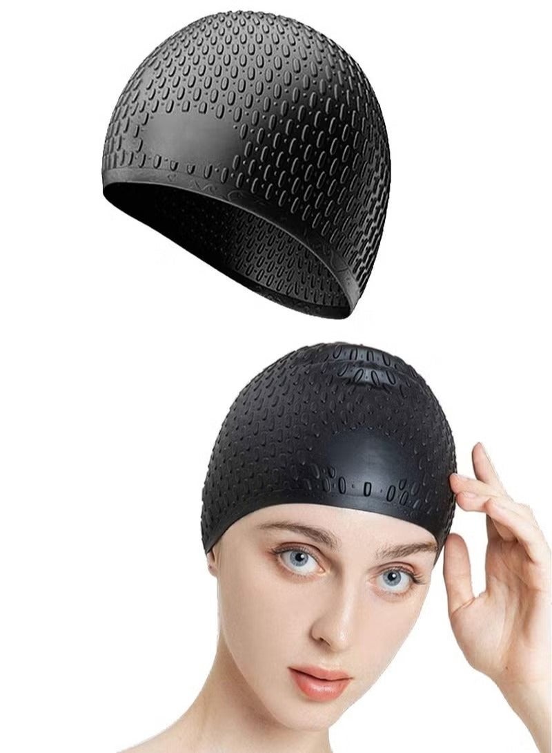Silicone Swim Cap with 3D Ergonomic Beautiful Design for Men, Girls, Ideal for Curly Short Medium Long Hair, Protecting Hair from Chlorine, Bacteria, Sand in the Water, Odorless And Comfortable - Image 1
