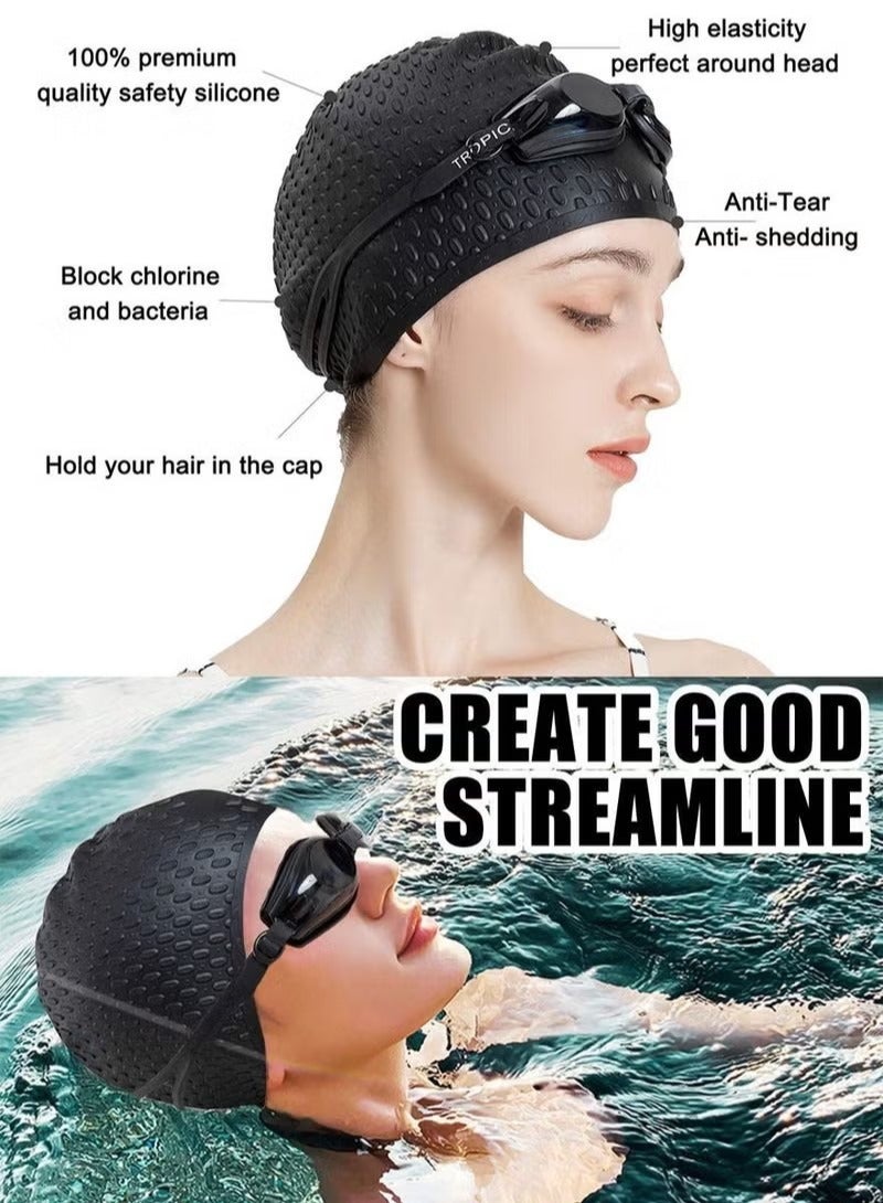 Silicone Swim Cap with 3D Ergonomic Beautiful Design for Men, Girls, Ideal for Curly Short Medium Long Hair, Protecting Hair from Chlorine, Bacteria, Sand in the Water, Odorless And Comfortable - Image 2