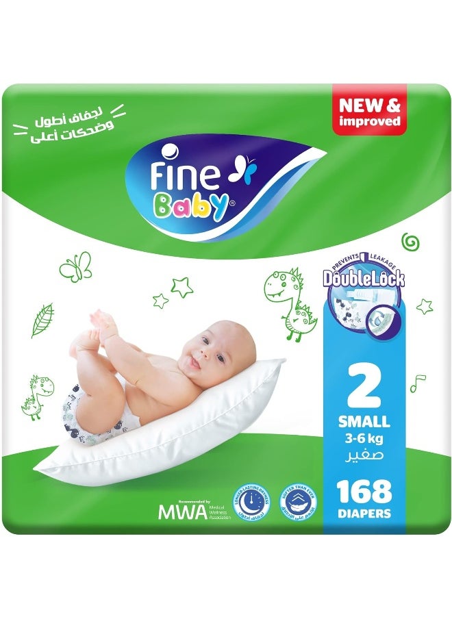 Fine Baby Diapers Small Size 2 (3-6 kg) Super Saver Pack 168 Diapers  - Image 1