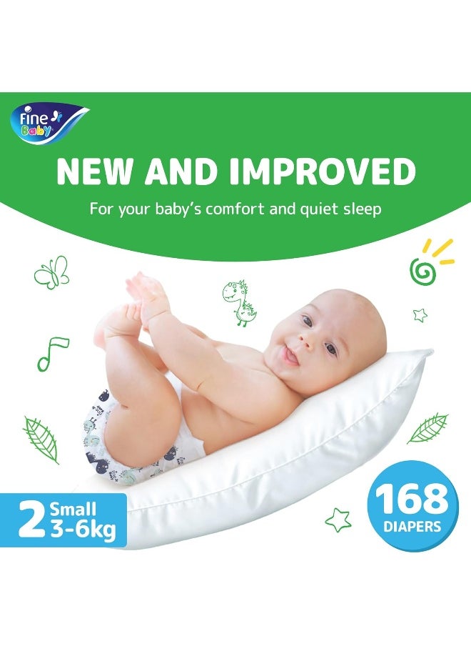 Fine Baby Diapers Small Size 2 (3-6 kg) Super Saver Pack 168 Diapers  - Image 2
