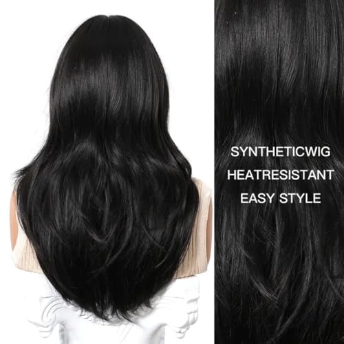 ASSU Women’s Black Wavy Straight Wig with Bangs | 150% Density Soft Synthetic Hair | Comfortable Rose Net Cap | Stylish Wig for Daily USe, Christmas & Special Occasions - Image 5