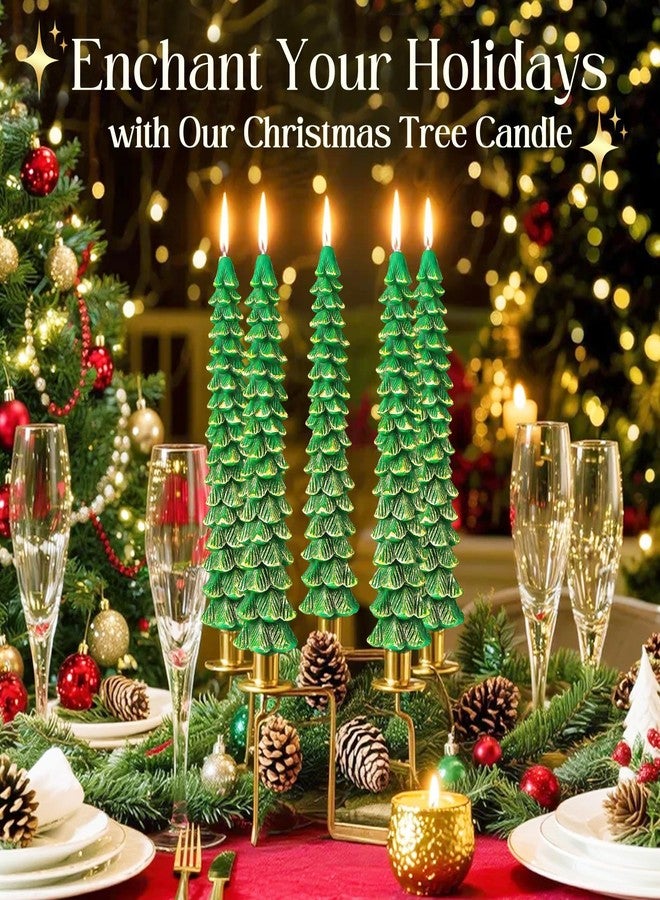 Ceoighe 2 Pcs 10 Inch Christmas Tree Candles, Premium Natural Unscented Beeswax Christmas Tree Shaped Taper Candles with Cotton Wick, for Xmas Holiday Decor Party Banquet (Green with Gold Trim) - Image 5