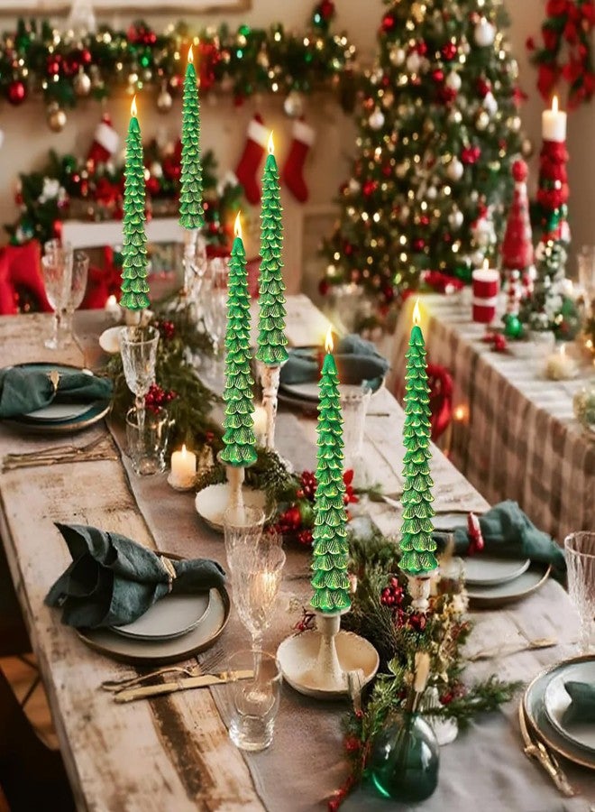 Ceoighe 2 Pcs 10 Inch Christmas Tree Candles, Premium Natural Unscented Beeswax Christmas Tree Shaped Taper Candles with Cotton Wick, for Xmas Holiday Decor Party Banquet (Green with Gold Trim) - Image 4