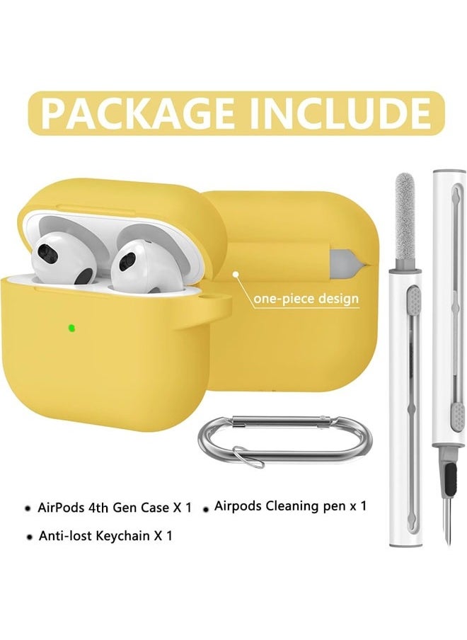 NIBEMINENT - Soft Silicone Protective Case Cover for AirPods 4 with Cleaner Kit and Keychain(Yellow) - Image 1