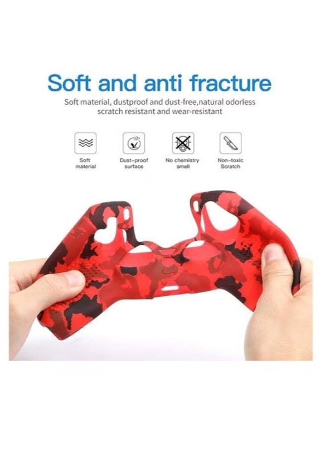 general Silicone Shell Accessories For Sony 5 PS5 Wireless Controller Handles With Non Slip Silicone Dust Protection Cover, PS5 Handle Shell x 2, With Thumb Handle x 10 (Red Camouflage+Blue) - Image 2