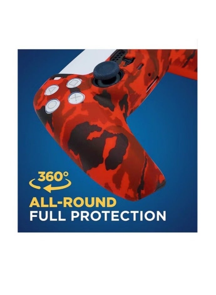 general Silicone Shell Accessories For Sony 5 PS5 Wireless Controller Handles With Non Slip Silicone Dust Protection Cover, PS5 Handle Shell x 2, With Thumb Handle x 10 (Red Camouflage+Blue) - Image 4