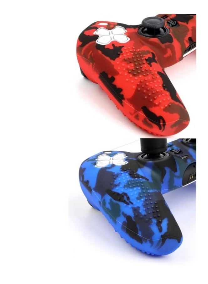 general Silicone Shell Accessories For Sony 5 PS5 Wireless Controller Handles With Non Slip Silicone Dust Protection Cover, PS5 Handle Shell x 2, With Thumb Handle x 10 (Red Camouflage+Blue) - Image 5
