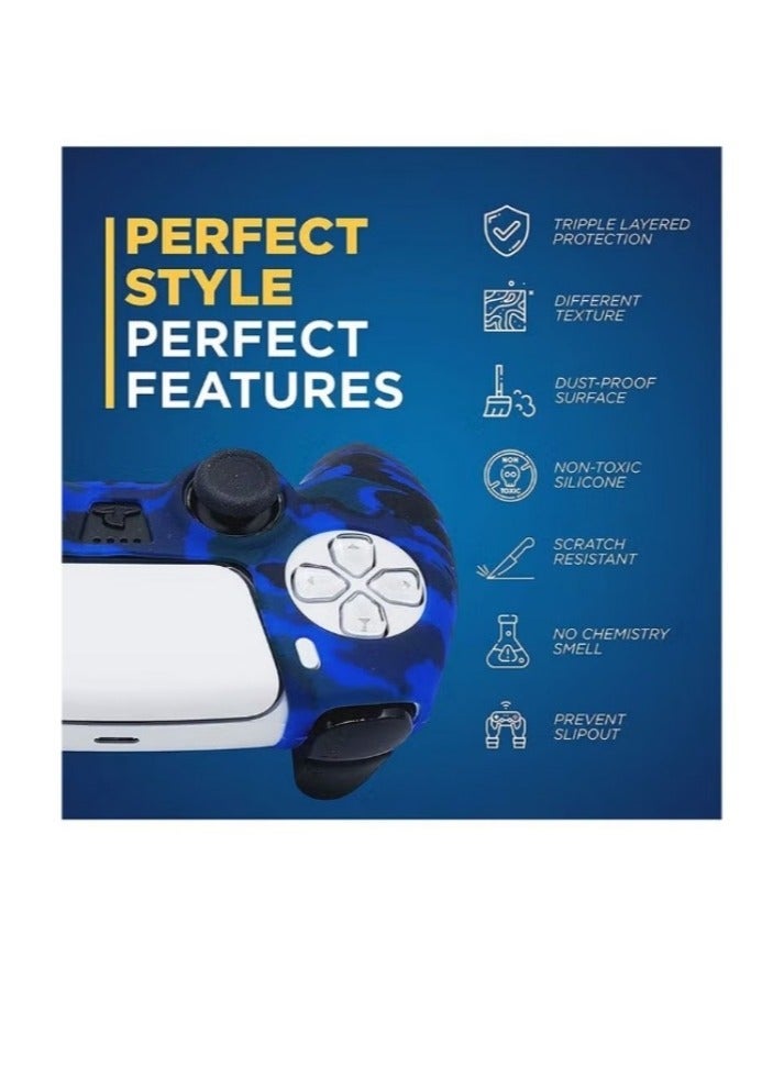 general Silicone Shell Accessories For Sony 5 PS5 Wireless Controller Handles With Non Slip Silicone Dust Protection Cover, PS5 Handle Shell x 2, With Thumb Handle x 10 (Red Camouflage+Blue) - Image 3