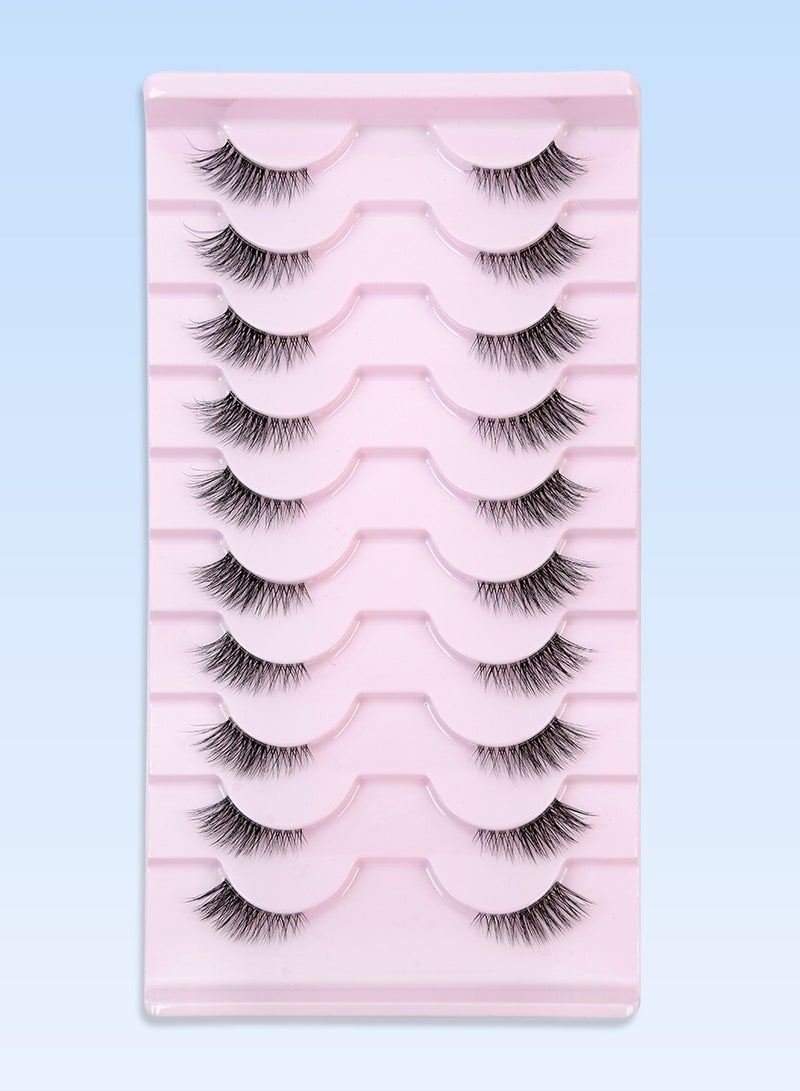 10 أزواج من الرموش الاصطناعية، رموش مزيفة متعددة الطبقات متقاطعة، رموش نصف عين قطة ذات مظهر طبيعي رموش نصف عين قطة رقيقة منفوشة من المينك الصناعي - Image 1