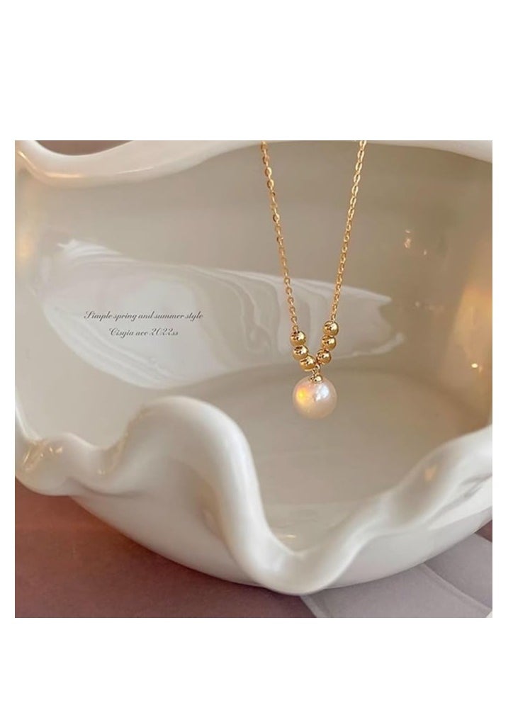 DUNISO Pearl Choker Necklace for Women,14k Gold Plated Titanium Steel Adjustable Boho Beach Layered Pearl Beaed Necklace Earrings Jewelry Set for Bride Bridesmaid Wedding Gifts  - Image 1