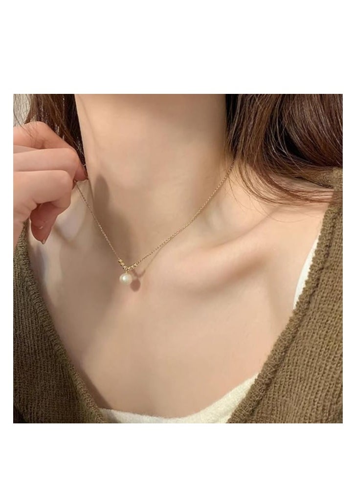 DUNISO Pearl Choker Necklace for Women,14k Gold Plated Titanium Steel Adjustable Boho Beach Layered Pearl Beaed Necklace Earrings Jewelry Set for Bride Bridesmaid Wedding Gifts  - Image 2